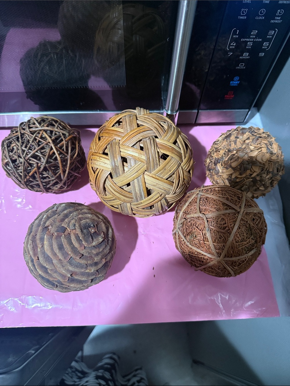 Natural Decorative Rattan and Wood Accent Balls - Brown